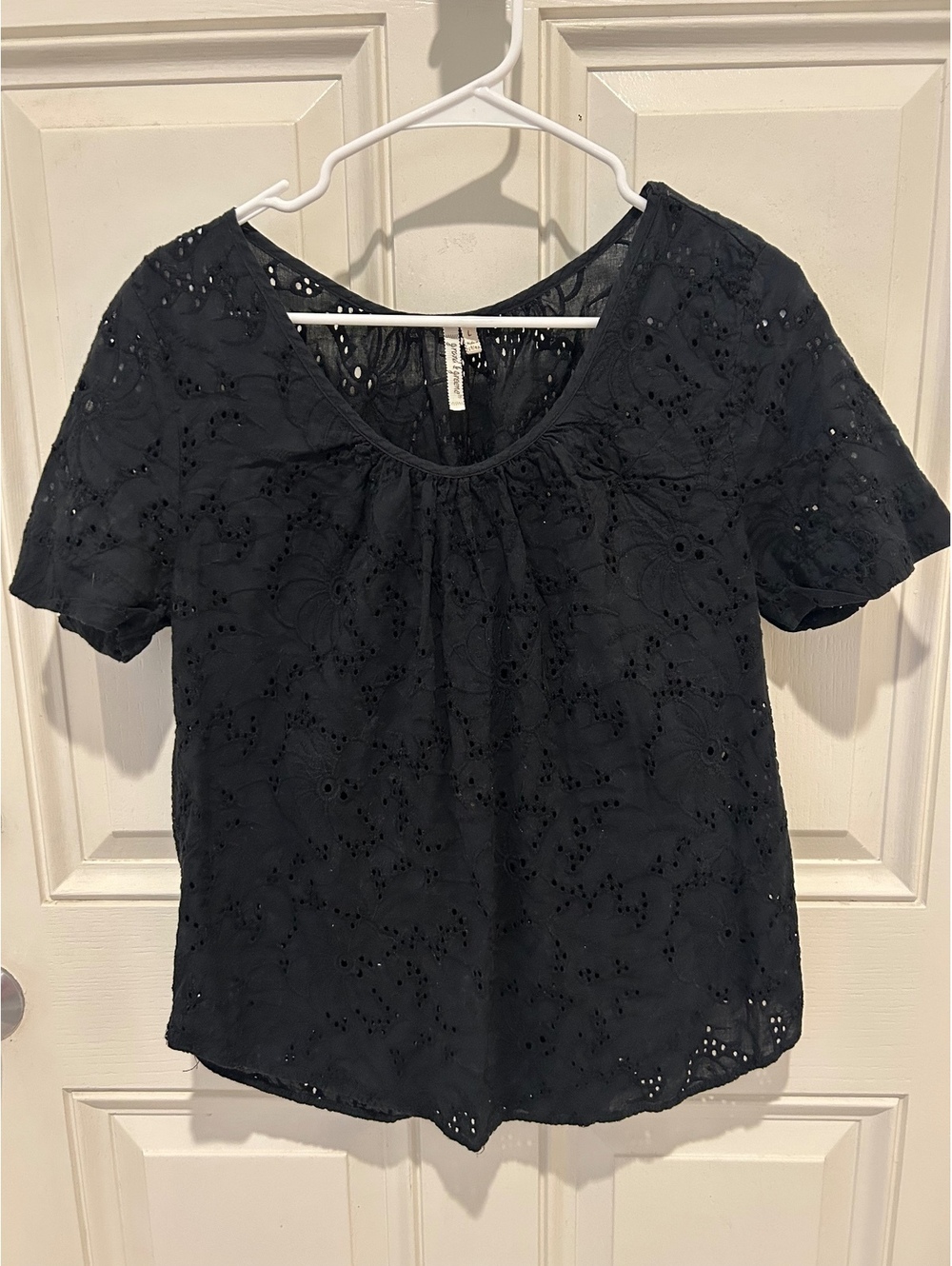 Grand & Greene Black Eyelet Embroidered Blouse Size L Boho Cottagecore Top